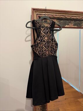 Faviana Black Dress with Gold Embellished Bodice